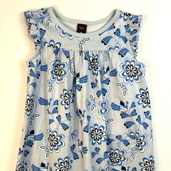 Tea Collection Cotton Sleeveless Blue Floral Dress Size 5 - Picture 2 of 10